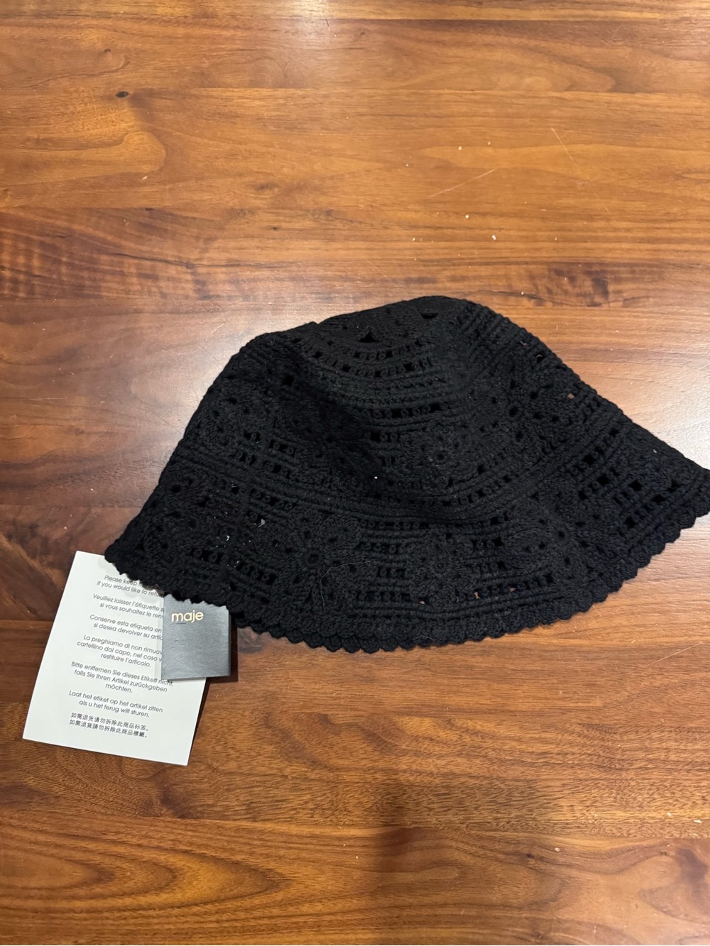 Maje Black Crochet Sun Bucket Hat